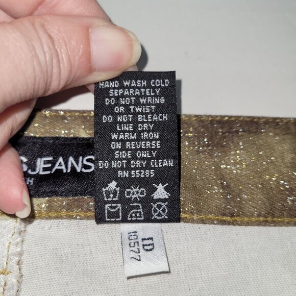 Express Jeans Womens 3/4 Camouflage Gold‎ Brown Metallic Stretch Snakeskin - Picture 8 of 11